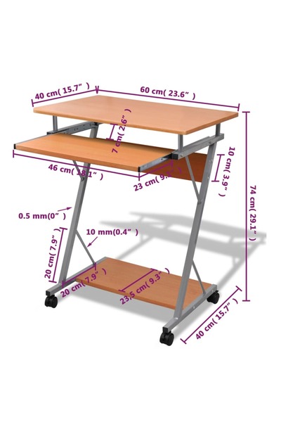 vidaxl Compact Computer Desk with Pull-out Keyboard Tray Brown