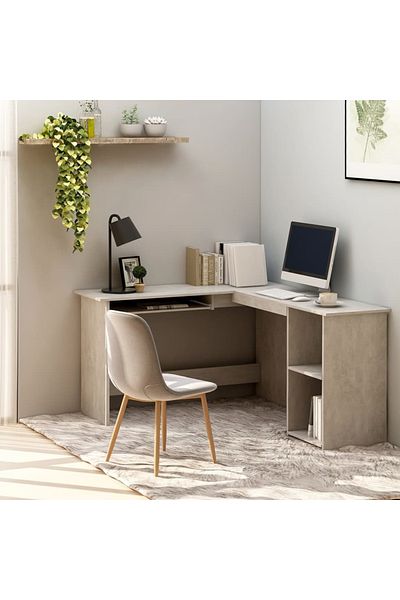 vidaxl L-Shaped Corner Desk Concrete Grey 120x140x75 cm Engineered Wood
