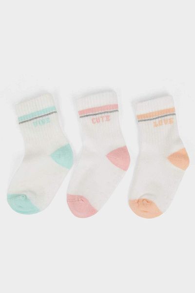 DeFacto Baby Girl Anti-Slip Sole 3-Piece Cotton Long Socks E4749A5Ns