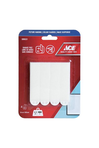 ACE 4-Pairs Damage Free Adhesive Picture Hanging Strips White 1.9 x 8.5cm