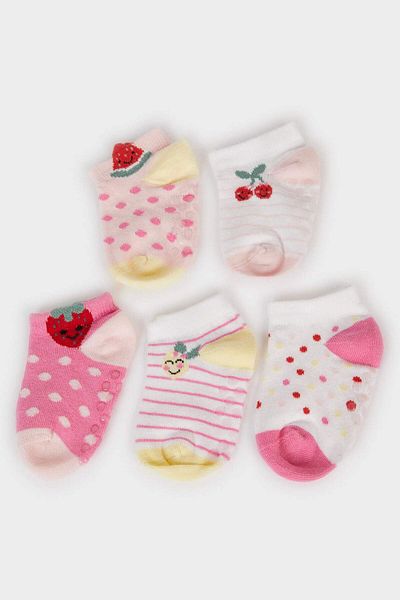 DeFacto Baby Girl Anti-Slip Sole 5-Piece Cotton Booties Socks E4644A5Ns