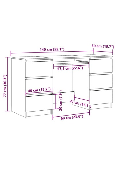 vidaxl Writing Desk Concrete Grey 140x50x77 cm Engineered Wood