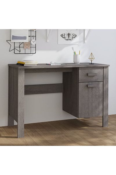vidaxl Desk HAMAR Light Grey 113x50x75 cm Solid Wood Pine