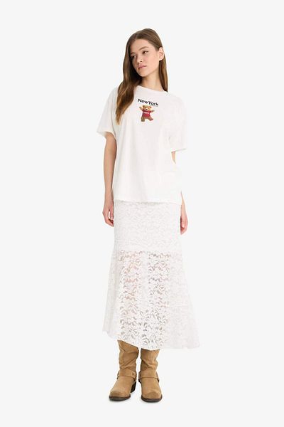 DeFacto Coool I Love Ny Oversize Wide Fit Crew Neck Back Printed Short Sleeve T-Shirt F5161Ax25Sm