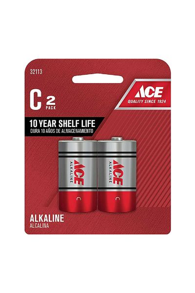 ACE 2-Piece C Ultra Alkaline Multipurpose Durable Batteries Silver and Red
