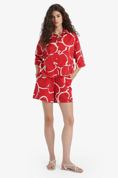 DeFacto Oversize Wide Fit Patterned Half Sleeve Shirt F5338Ax25Hs