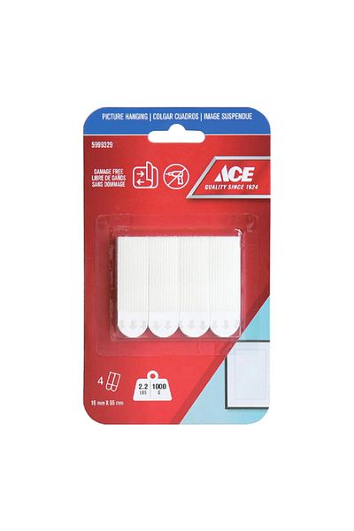 ACE 8-Piece Damage Free Adhesive Picture Hanging Strips White 1.6 x 5.5cm