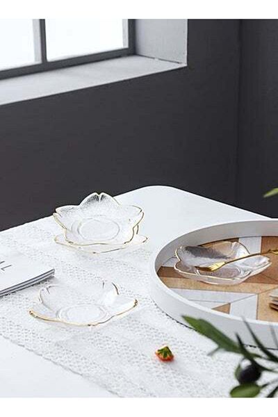 HALAMODO 4-Pieces Cherry Blossom Plates Glass Clear 13.4cm