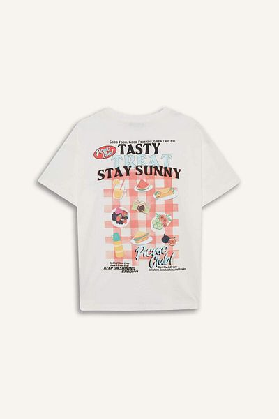 DeFacto Oversize Wide Fit Crew Neck Back Printed Short Sleeve T-Shirt F6394Ax25Sm
