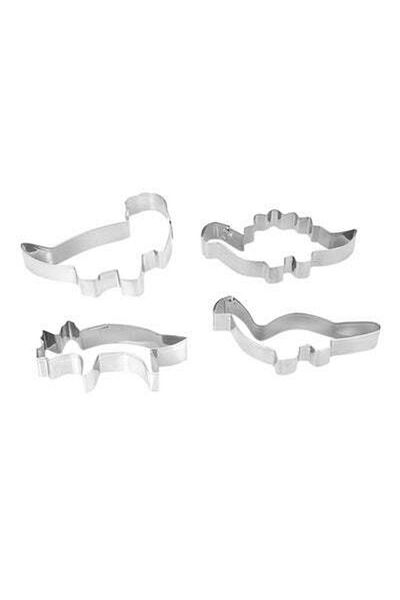 HALAMODO 4-Piece Dinosaur Cookie Cutter Set Silver 28mm