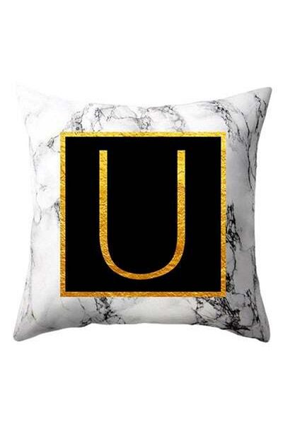 HALAMODO Marbled Golden Alphabet Letter Sofa Pillow Cushion Cover White/Black/Gold 45 x 45cm