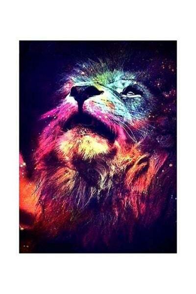 HALAMODO Lion Resin Rhinestone Mosaic Cross Stitch Wall Decor Black/Red 30x40cm