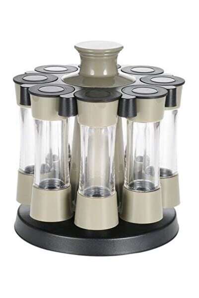 HALAMODO 8-Piece Rotating Spice Jar Set Black/Grey/Clear 21x17.5centimeter