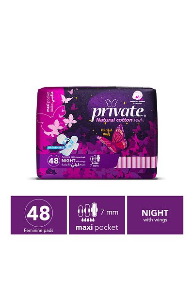 PRİVATE Private Natural Cotton Feel Maxi Sanitary Pads with Wings 48 pcs