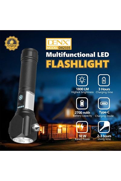 Denx مصباح يدوي LED متعدد الوظائف من دينكس DX2335