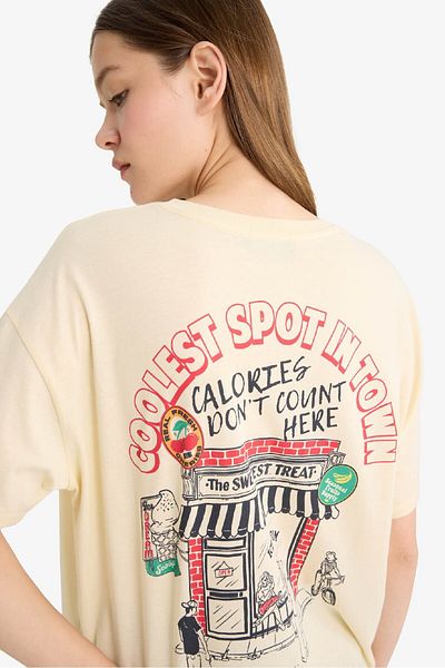 DeFacto Oversize Wide Fit Crew Neck Back Printed Short Sleeve T-Shirt F6312Ax25Hs
