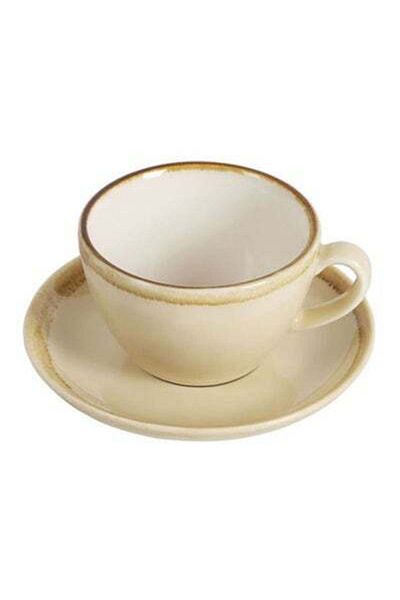 HALAMODO Kiln Ceramic Coffee Cup And Saucer Set Beige 11x9x7cm