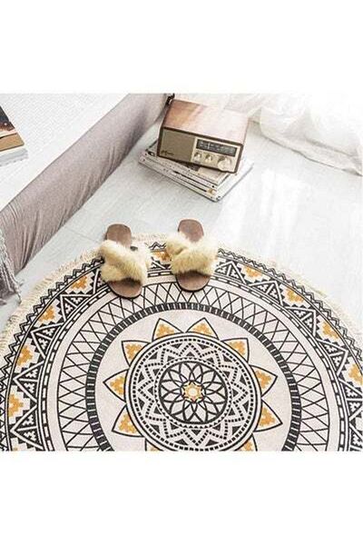 HALAMODO Nordic Handmade Tassel Carpet Multicolour 90cm