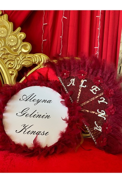 GÜLORGANİZASYON68 Gelin Tefi ve Gelin Yelpazesi 2li Paket Tef ve Yelpaze Paket