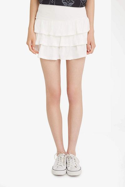 DeFacto Coool Normal Waist Flounce Combed Cotton Lining Combed Cotton White Mini Skirt F7179Ax25Sm