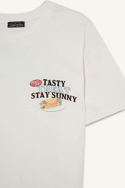 DeFacto Oversize Wide Fit Crew Neck Back Printed Short Sleeve T-Shirt F6394Ax25Sm