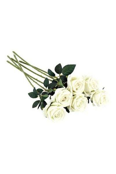 HALAMODO 6-Piece Artificial Decorative Rose Flower White/Green