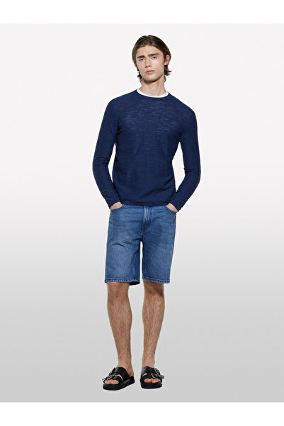 Sisley Men's Navy Blue Cotton Blend Long Sleeve Crew Neck Sweatshirt