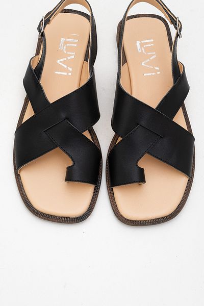 LuviShoes Louna Black Skin Genuine Leather Flip Flops Women's Sandals