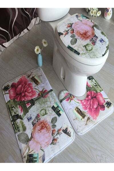 HALAMODO 3-Piece Cartoon Likable Pattern Water Absorption Bathroom Mat Set Multicolour