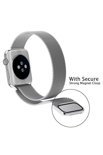 OEM Curea Milanese compatibilă cu Apple Watch 38/40/41 mm, reglabilă, cataramă magnetică, argintie