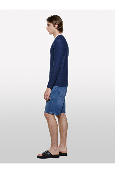 Sisley Men's Navy Blue Cotton Blend Long Sleeve Crew Neck Sweatshirt