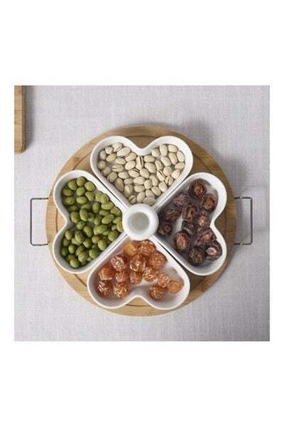 HALAMODO 4-Compartment Candy Snack Plate Ceramic Fruit Platter Tray Multicolour