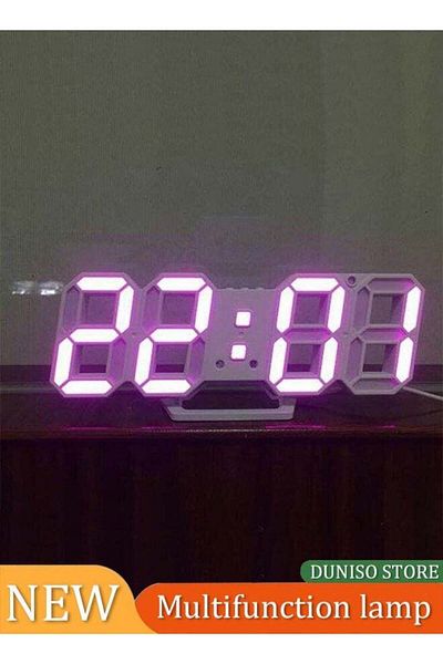 Generic DUNISO 3D LED Digital Alarm Clock Table Wall Modern Alarm Clock Multifunctional Number Time Clock, B