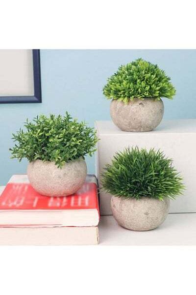 HALAMODO 3-Piece Artificial Plants Set Grey/Green