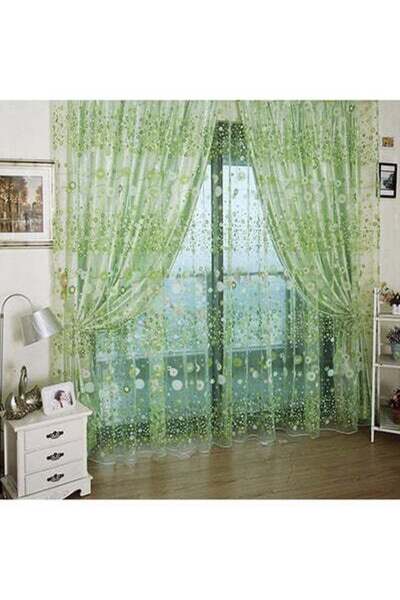 HALAMODO ستارة نافذة وباب فوال مزخرفة بالزهور، أخضر/أبيض، 100×200 سم