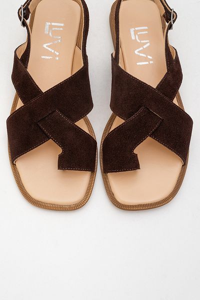 LuviShoes Louna Brown Suede Genuine Leather Flip Flops Women's Sandals