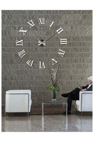 HALAMODO 3D Acrylic Roman Letters DIY Removable Sticker Giant Wall Clock Silver 1.1x1.1meter