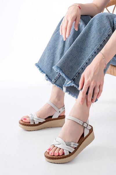 No8 Home 730-037 White Mirror Genuine Leather Orthopedic Sole Women's Sandals
