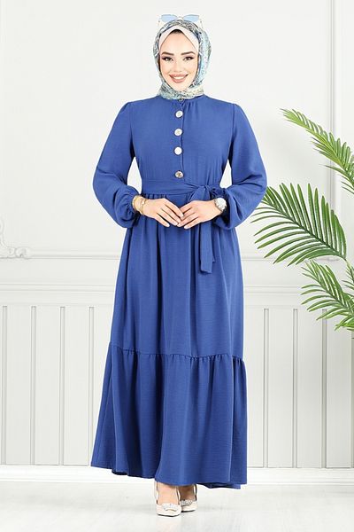 ModaMerve Aerobin Dress with Elastic Cuffs 436Dvl897-M Indigo