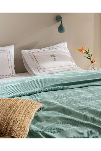 Madame Coco Mathilda Double 100% Cotton Karde Plain Pique Set - Turquoise