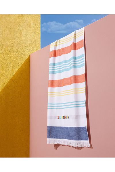 Madame Coco Lumine Cotton Beach Towel - White/Orange - 70X150 cm