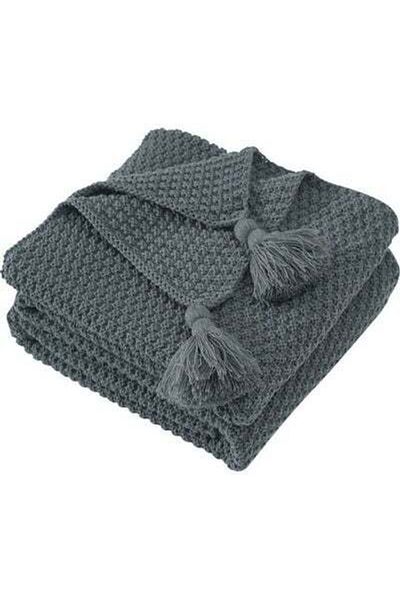 HALAMODO Tassel Design Warm Blanket Polyester Grey 130x170cm