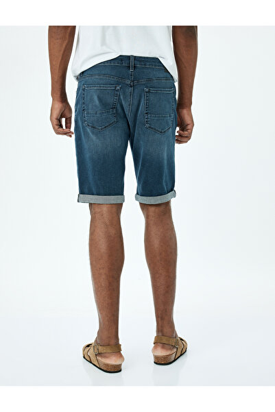 Koton Folded Long Cotton Pocket Detailed Slim Fit Denim Shorts