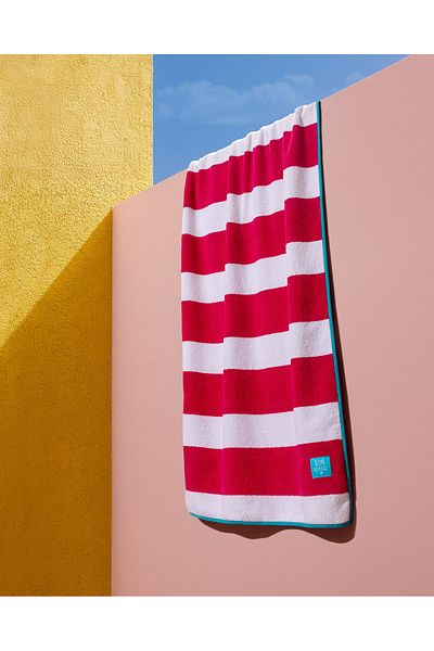 Madame Coco Biasse 100% Cotton Beach Towel - White/Fuchsia - 70X150 cm