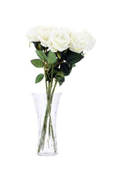 HALAMODO 6-Piece Artificial Decorative Rose Flower White/Green