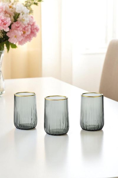 Wow Home Set of 6 Smoked Color Gilded Coffee Side Glasses