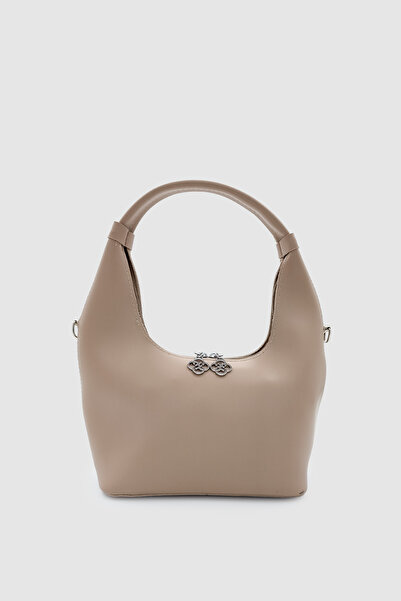 Wuclo Aunor Yonca Detailed Cross Strap Shoulder and Hand Bag Cream