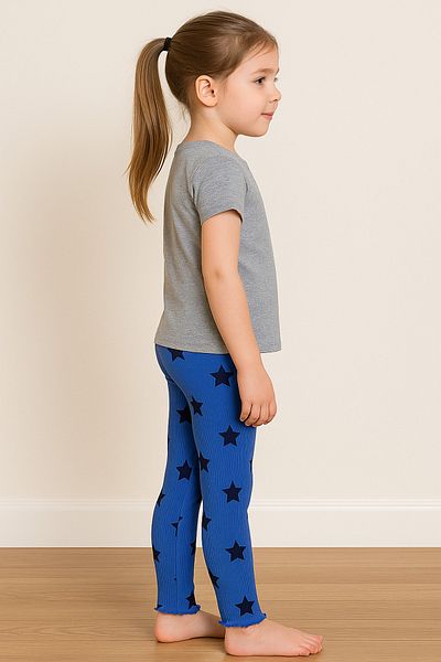 Kyex Pure Dots Girls Summer Star Pattern Blue Leggings