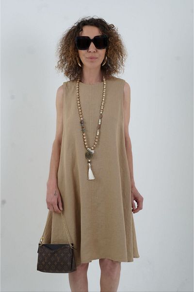 Zelish My Sister Camel O Neck Linen Dress