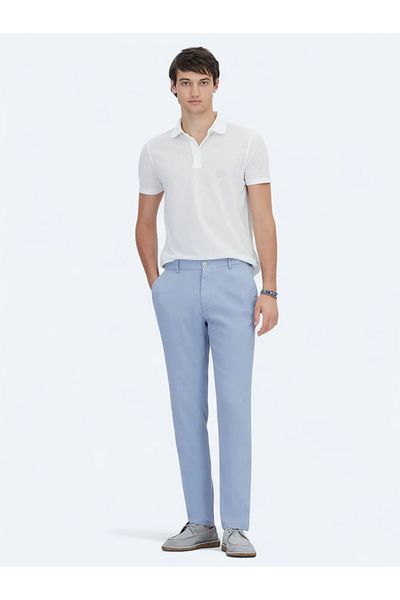 Kip Blue Woven Jogging Fit Casual Cotton Blend Trousers